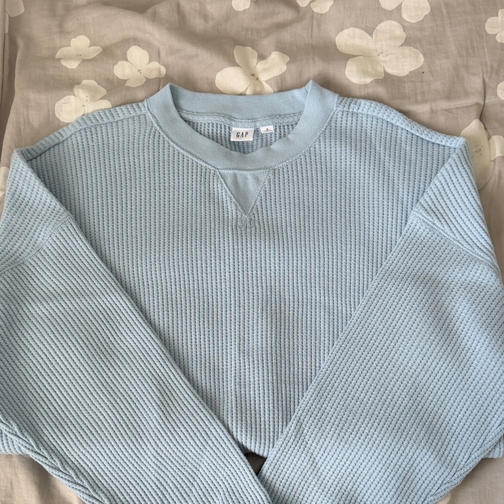 GAP Pale Blue Waffle Knit Crewneck Sweater
